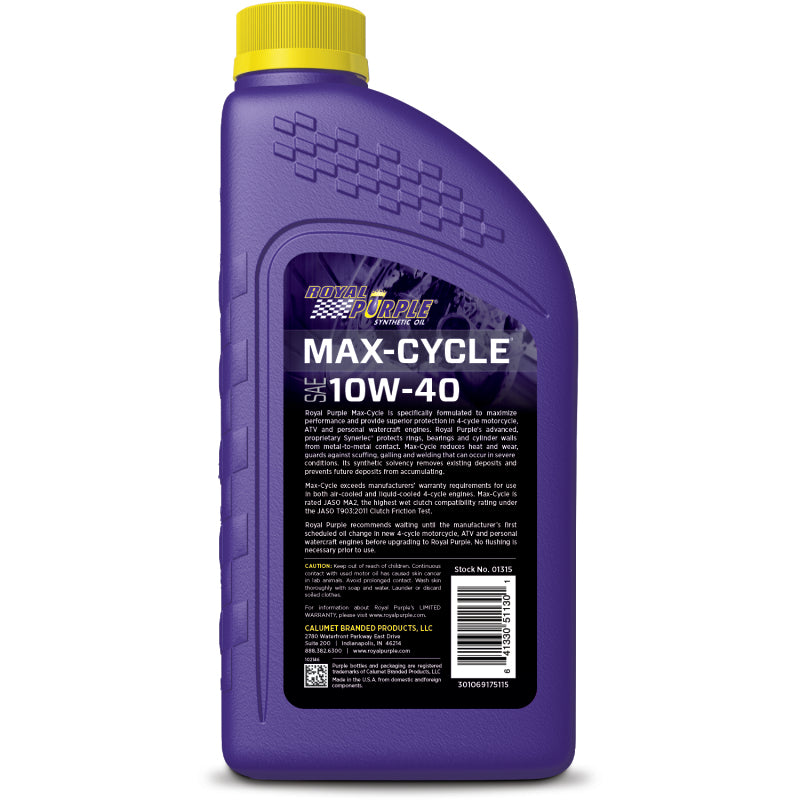 Royal Purple Max-Cycle Synthetic Motorcycle Motor Oil 10W-40, 6 x 1-quart case, part number 06315