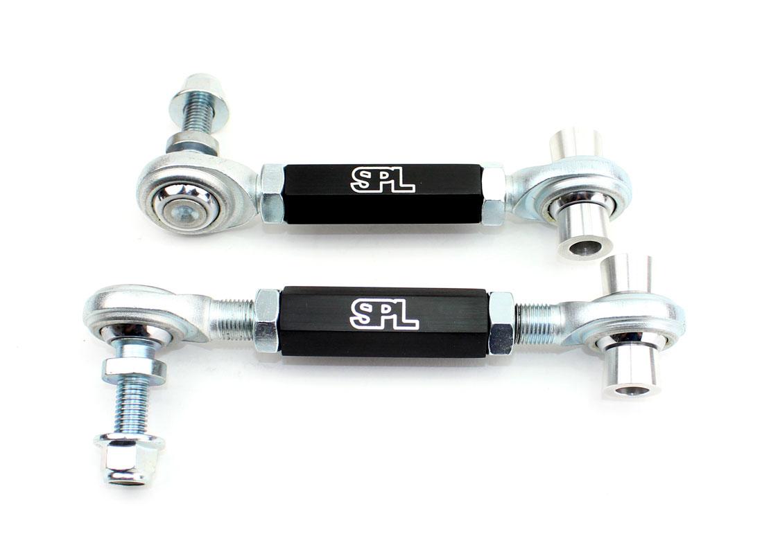 SPL RE F8X adjustable rear sway bar endlinks for BMW F8X and G8X M cars, designed to eliminate preload, prevent binding, and improve rear stability