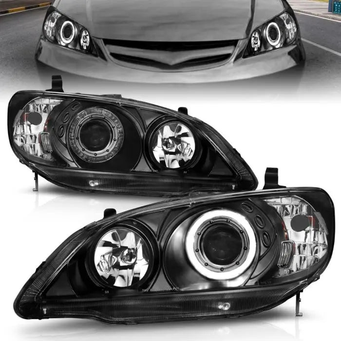 ANZO HONDA CIVIC 04-05 2DR/4DR PROJECTOR HEADLIGHTS BLACK W/ LED HALO - 121059 ANZO