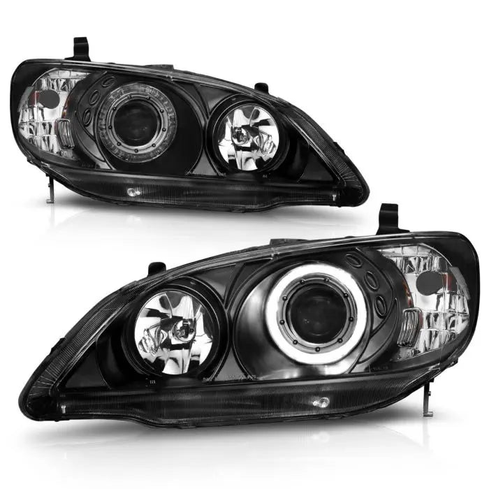 ANZO HONDA CIVIC 04-05 2DR/4DR PROJECTOR HEADLIGHTS BLACK W/ LED HALO - 121059 ANZO