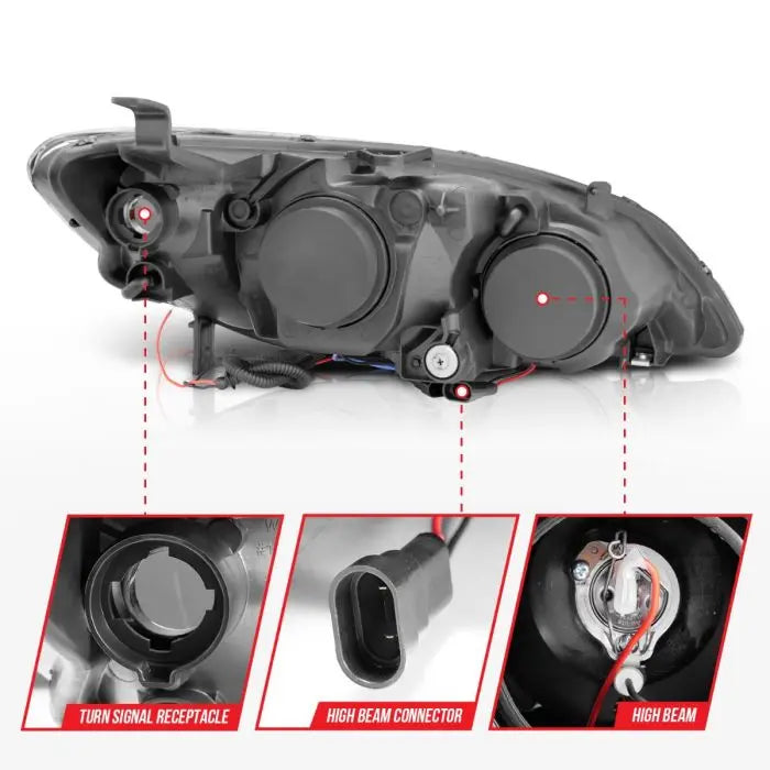 ANZO HONDA CIVIC 04-05 2DR/4DR PROJECTOR HEADLIGHTS BLACK W/ LED HALO - 121059 ANZO