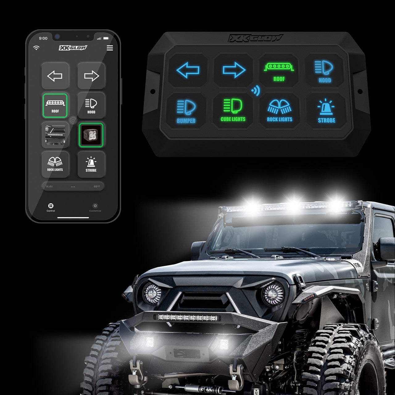 XKGlow XKcommand Bluetooth Switch Panel for Lights 12V Accessory Offroad