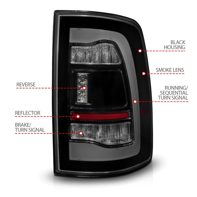 ANZO DODGE RAM 1500 09-18 / 2500/3500 10-18 LED TAIL LIGHTS BLACK SMOKE LENS W/ SEQUENTIAL SIGNAL (FOR ALL MODELS) - 311470