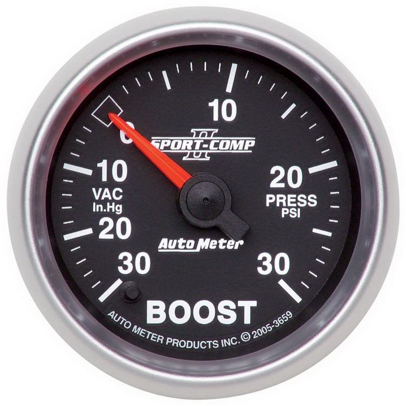 Autometer Sport-Comp II 52mm Full Sweep Electronic 30 In Hg-Vac/30 PSI Vacuum/Boost Gauge 3659