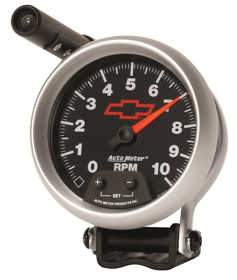 Autometer GM Red Bowtie Black 3-3/4in 0-10000 RPM Pedestal Mount Tachometer Quick-Lite 3690-00406