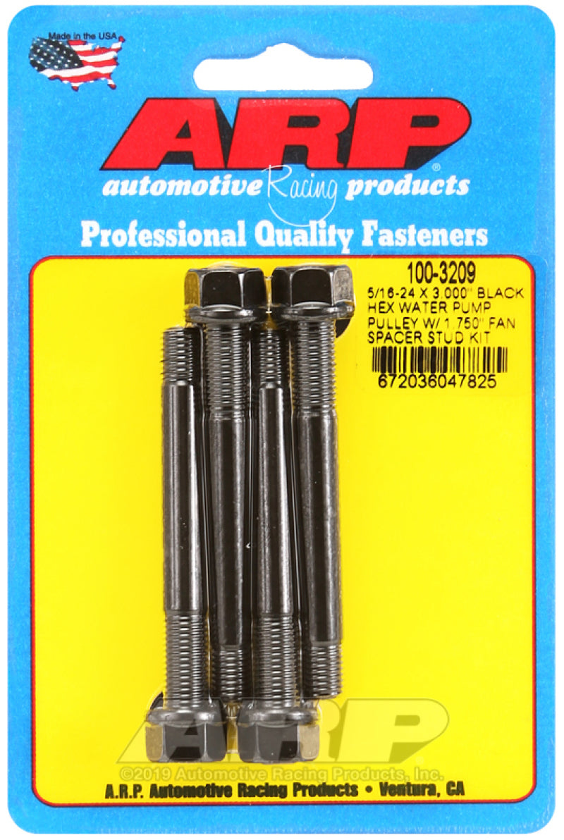 ARP 5/16-24 X 3.000 Black Hex Water Pump Pulley w/ 1.750in Fan Spacer Stud Kit ARP