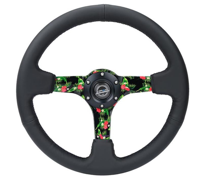 NRG Innovations 350mm Reinforced Solid-Spoke Steering Wheel - Leather - Floral – RST-036TROP-R
