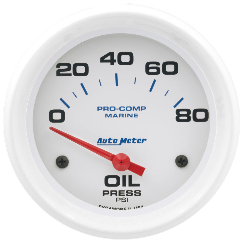 Autometer Marine White 2-5/8in 80PSI Electric Oil Pressure Gauge 200747