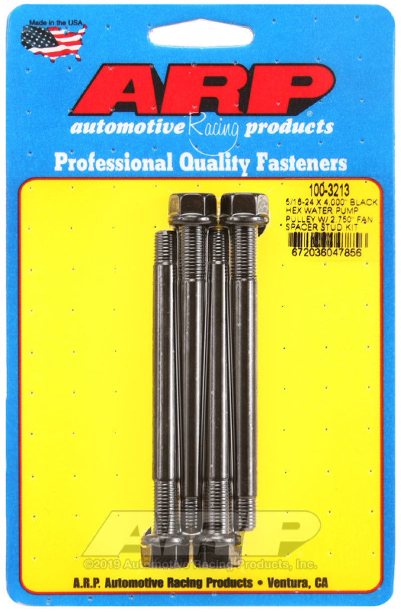 ARP 5/16-24 X 4.000 Black Hex Water Pump Pulley w/ 2.750in Fan Spacer Stud Kit ARP