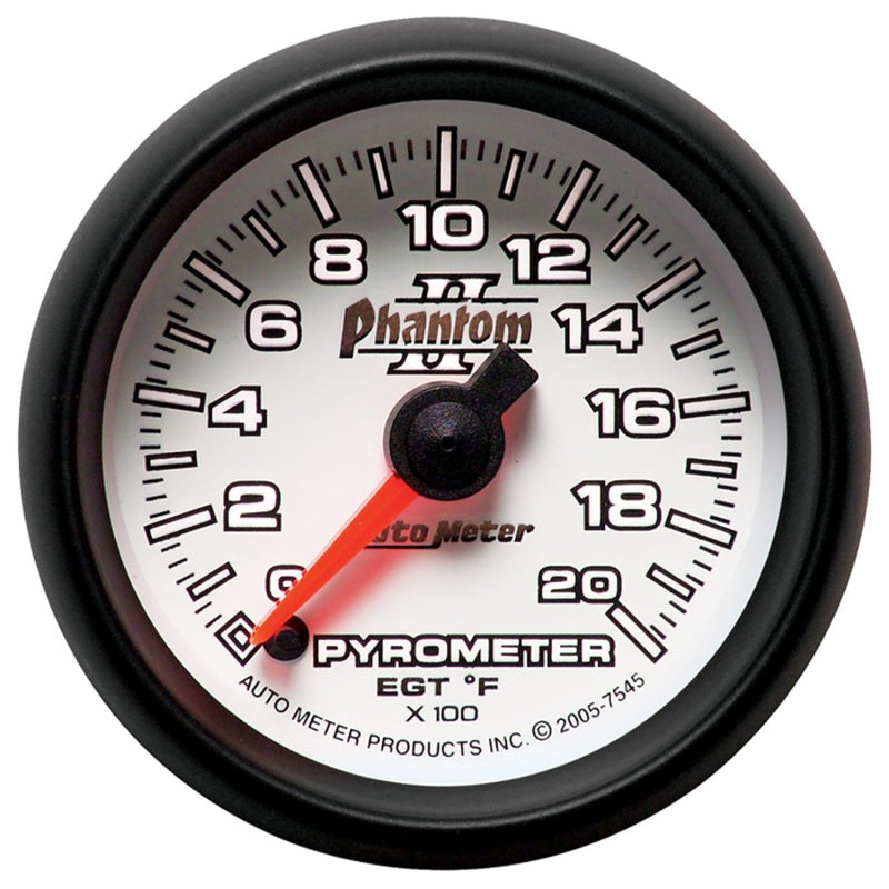 Autometer Phantom II 52.4mm Full Sweep Electronic 0-2000 Def F EGT/Pyrometer Gauge 7545