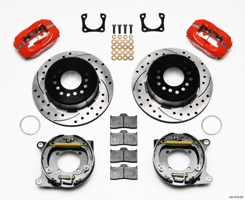 Wilwood Forged Dynalite P/S Park Brake Kit Drilled Red Chevy 12 Bolt-Spec 3.15in Brng Wilwood