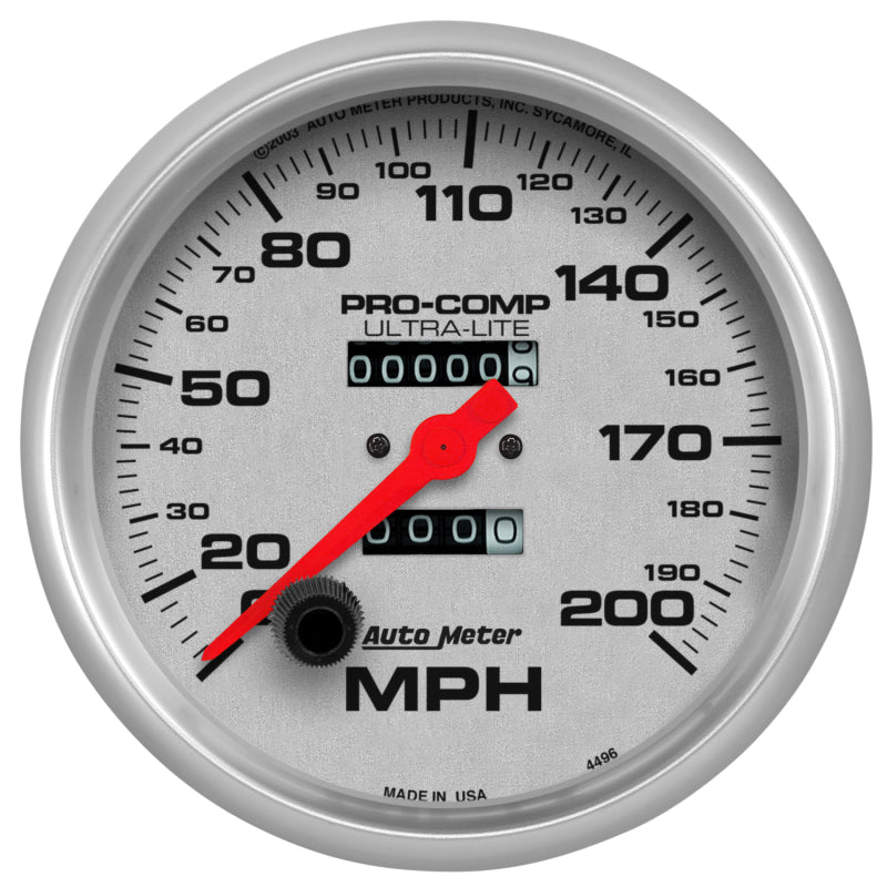 Autometer Ultra-Lite 5 inch 200 MPH Mechanical In Dash Speedometer 4496