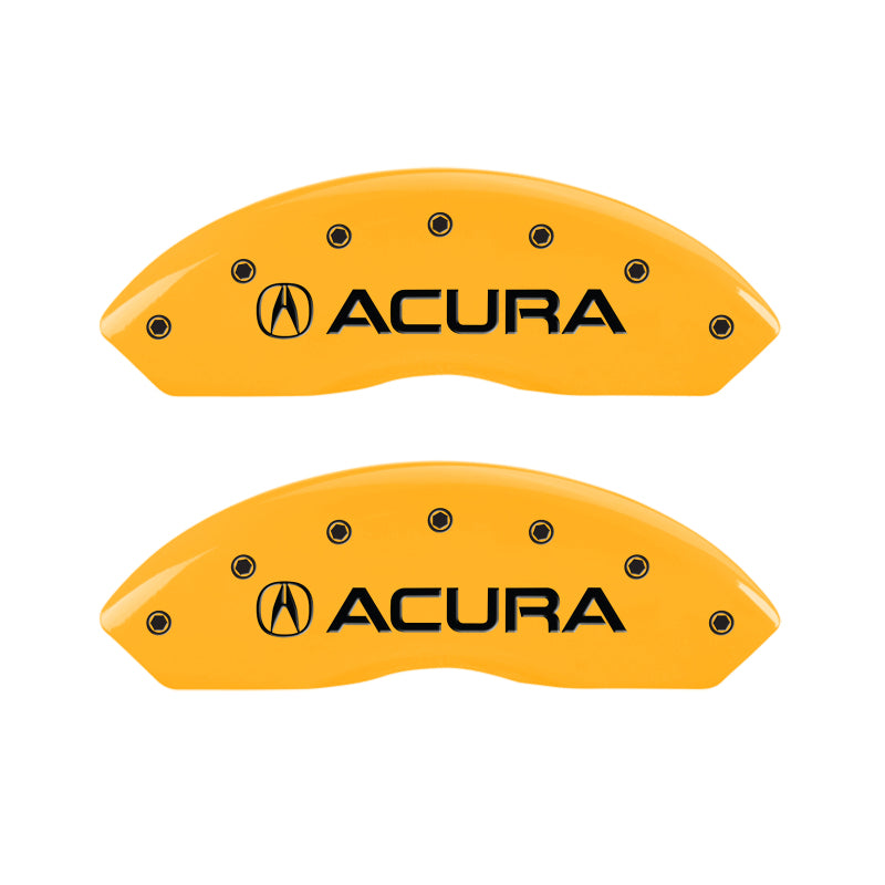 MGP 4 Caliper Covers Engraved Front Acura Engraved Rear RLX Yellow finish black ch MGP
