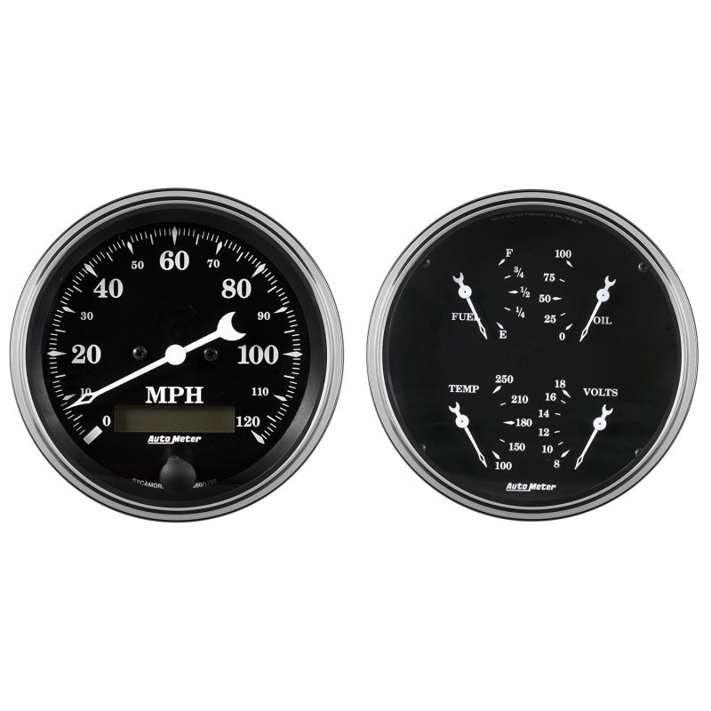 Auto Meter Gauge Kit 2 pc. Quad & Speedometer 5in Old Tyme Black 1703