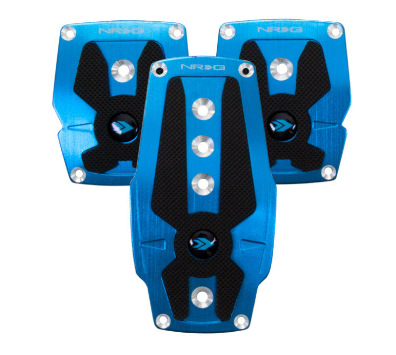 NRG Blue Manual Brushed Aluminum Sport Pedal with Black Rubber Inserts Universal - eliteracefab.com
