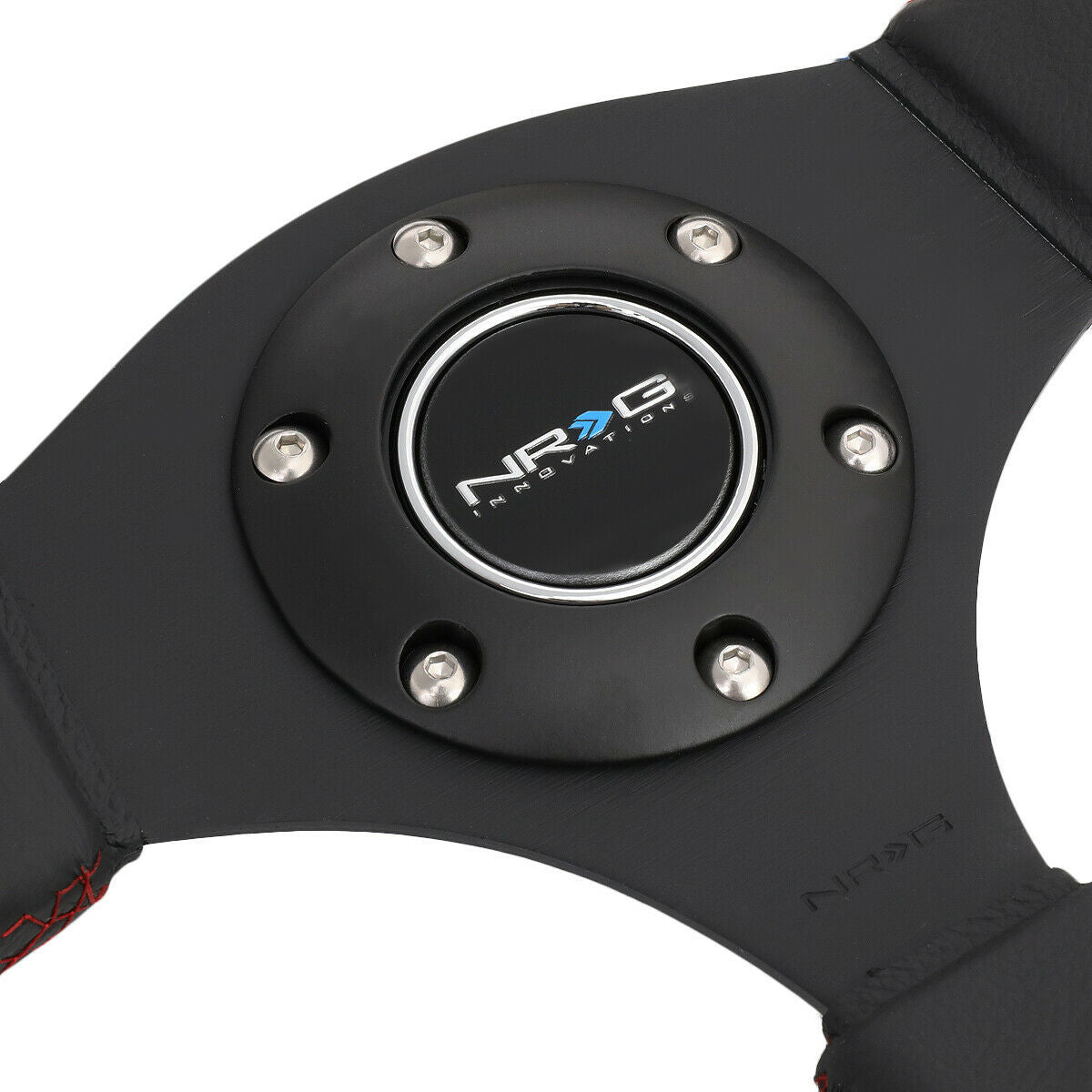 NRG Reinforced Sport Steering Wheel 320mm Dual Button Black Spoke Black Leather - eliteracefab.com