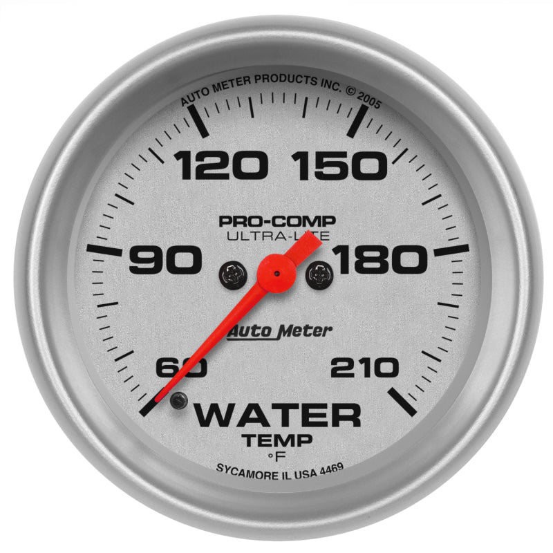 Autometer Ultra-Lite 66.7mm Full Sweep Electronic 60-210 Degree F Water Temperature Gauge 4469
