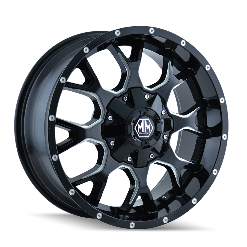 Mayhem 8015 Warrior 17x9 / 5x114.3 BP / -12mm Offset / 87mm Hub Black w/ Milled Spokes Wheel Mayhem