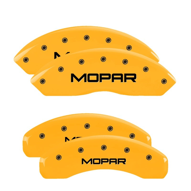 MGP 4 Caliper Covers Engraved Front & Rear Mopar Yellow Finish Black Char 2018 Jeep Wrangler MGP