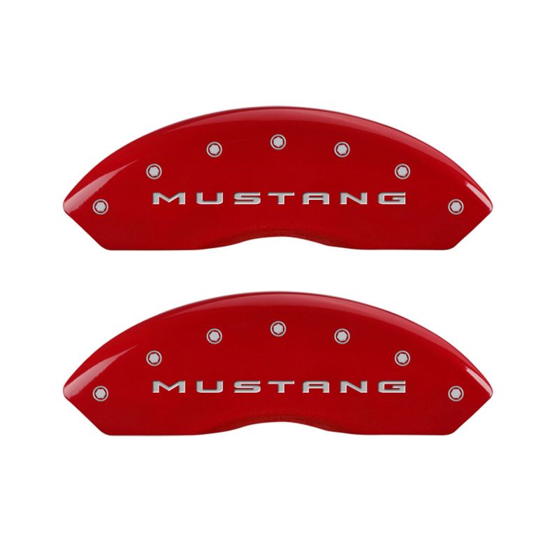 MGP 4 Caliper Covers Engraved Front 2015/Mustang Engraved Rear 2015/Bar & Pony Red finish silver ch - eliteracefab.com