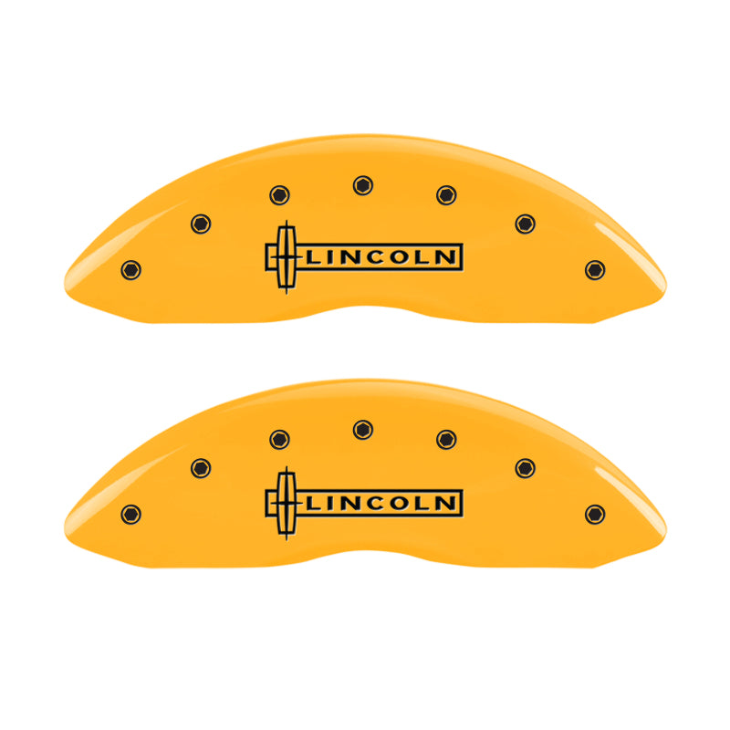 MGP 4 Caliper Covers Engraved Front Lincoln Engraved Rear MKX Yellow finish black ch MGP