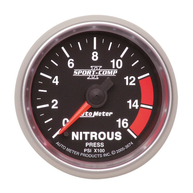 Autometer Sport-Comp II 52mm Full Sweep Electronic 0-1600 PSI Nitrous Pressure Gauge 3674