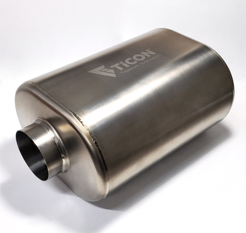 Ticon Industries 3in Oval Titanium Muffler 3in Center In / 3in Out - 12in Overall Length 1mm/.039in Ticon