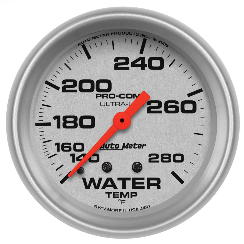 Autometer Ultra-Lite 66.7mm 140-280 Deg F Mechanical Water Temperature Gauge - White 4431