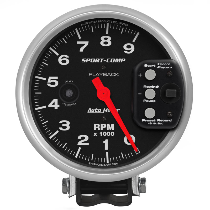 Autometer Sport-Comp 5 inch 9000 RPM Pedestal Mount Tachometer w/ RPM Playback 3966