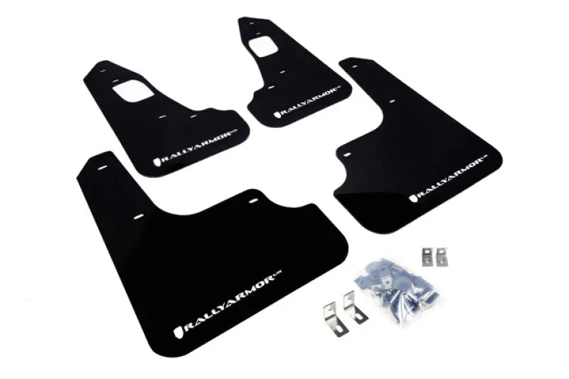 Rally Armor UR Mudflaps Urethane Mitsubishi Evo X 2008-2015 - Black/White - eliteracefab.com