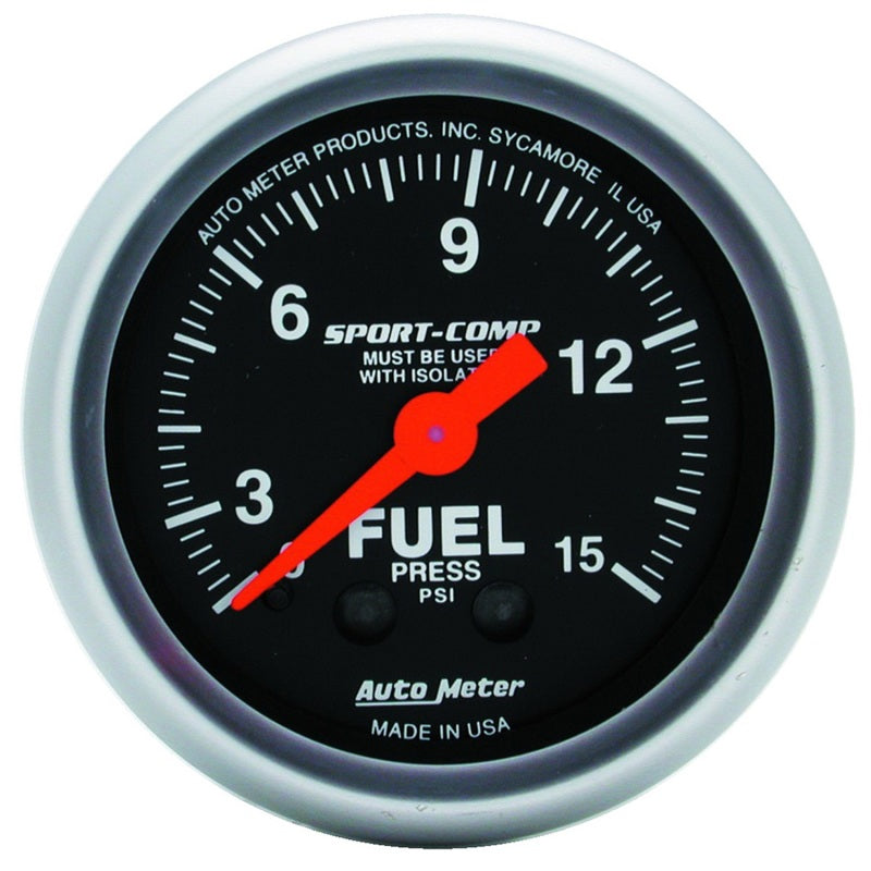 AutoMeter Gauge Fuel Pressure 2-1/16in. 15PSI Mechanical W/Isolator Sport-Comp 3313
