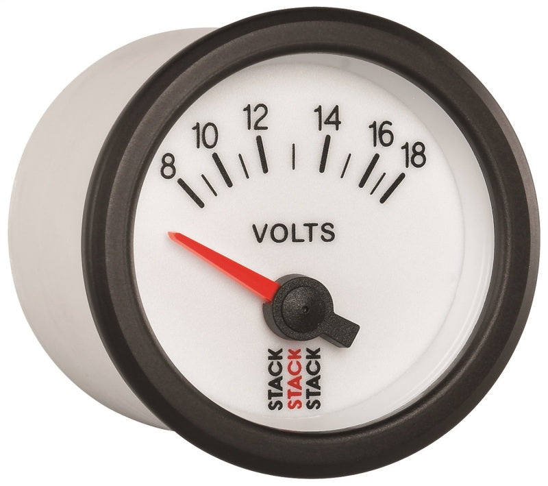 Autometer Stack 52mm 8-18V Electric Battery Voltage Gauge - White ST3266