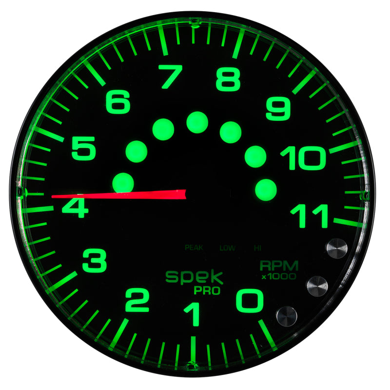 Autometer Spek-Pro Gauge Tachometer 5in 11K Rpm W/Shift Light & Peak Mem Black/Black P239328