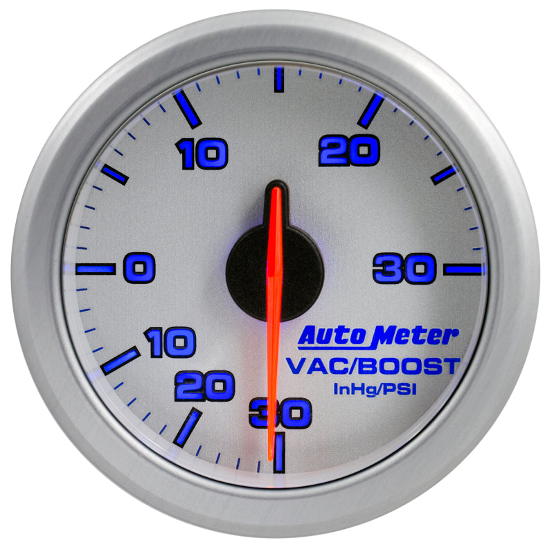 Autometer Airdrive 2-1/6in Boost/Vac Gauge 30in HG/30 PSI - Silver 9159-UL