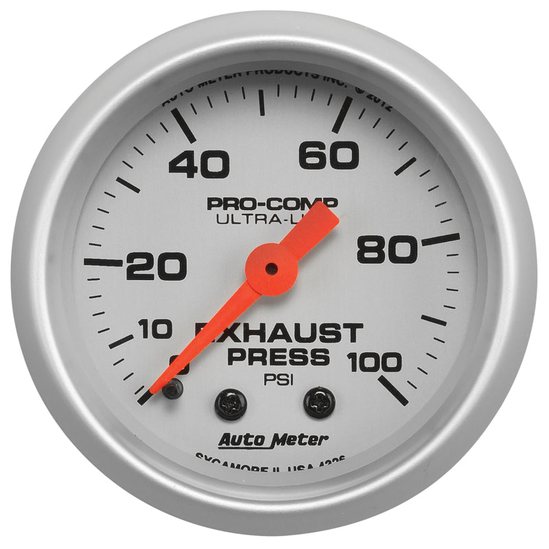Autometer Ultra-Lite 52mm 0-100 PSI Mechanical Exhaust Pressure Gauge 4326