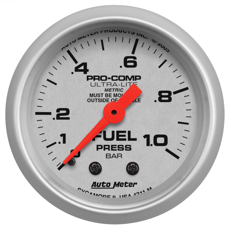 Autometer Ultra-Lite 52mm 0-1.0 Bar Mechanical Fuel Pressure Gauge 4311-M