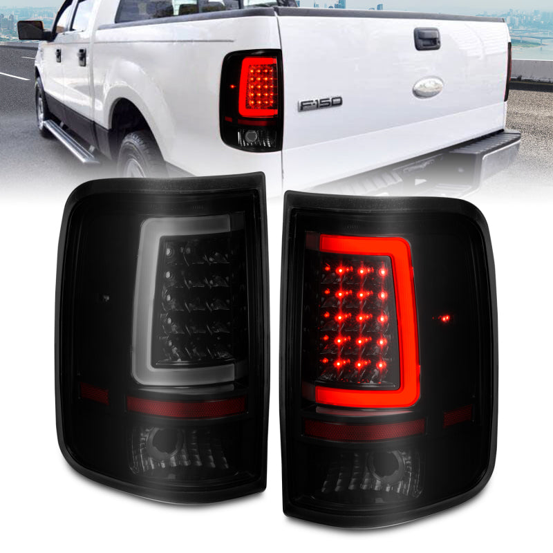 ANZO 2004-2006 Ford F-150 LED Tail Lights w/ Light Bar Black Housing Smoke Lens - eliteracefab.com