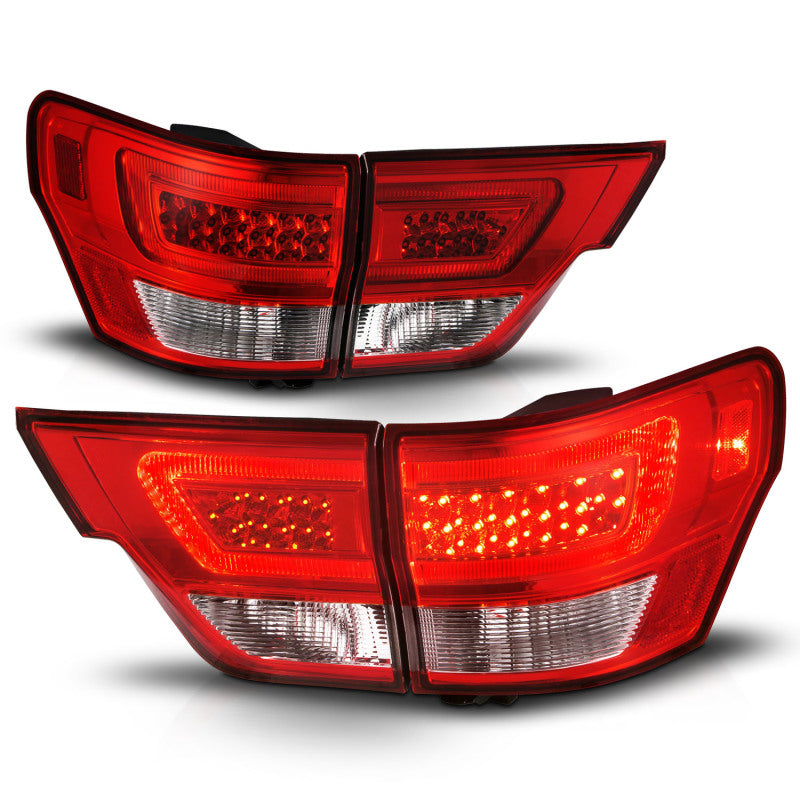 ANZO 11-13 Jeep Grand Cherokee LED Taillights w/ Lightbar Chrome Housing Red/Clear Lens 4pcs ANZO