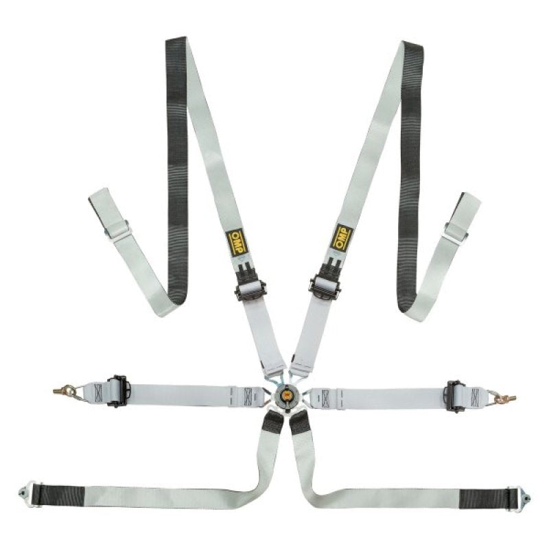 OMP ONE-D 2" 6-Point Pull-Up Racing Harness - Black/White - FIA 8853-2016 - DA0-0102-A03-076