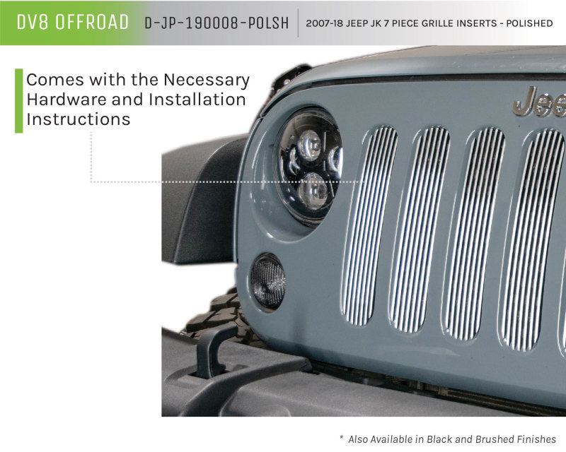 DV8 Offroad 2007-2018 Jeep JK Polished Grille Inserts DV8 Offroad