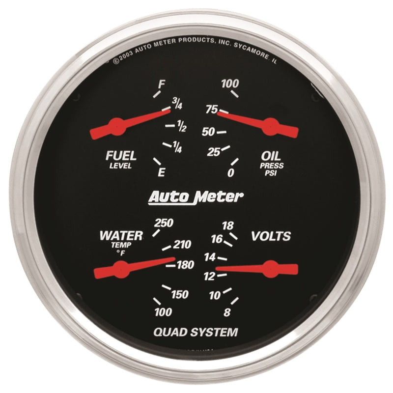 AutoMeter Gauge Quad 5in. 0 Ohm(e) to 90 Ohm(f)Elec Designer Black 1419