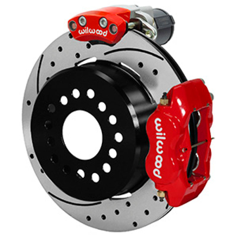 Wilwood Forged Dynalite Rear Electronic Parking Brake Kit - Red Powder Coat Caliper - D/S Rotor Wilwood