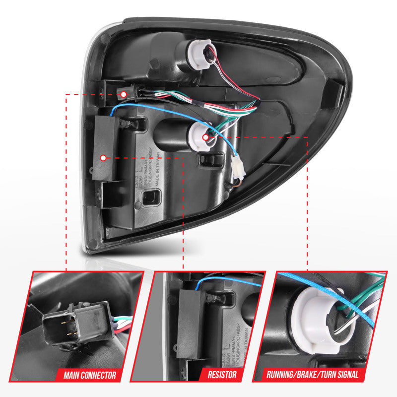 ANZO 2004-2007 Dodge Grand Caravan LED Tail Lights w/ Light Bar Chrome Housing Clear Lens ANZO