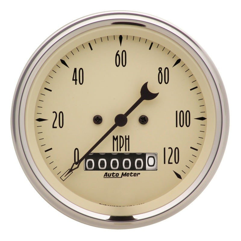 Autometer 3-3/8in 120mph Antique Beige Elec. Programmable Speedometer w/ Wheel Odometer 1879