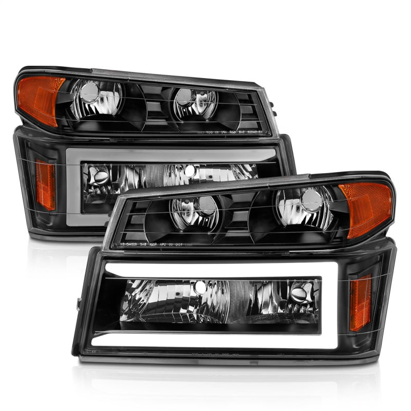 ANZO 04-12 GM Colorado/Canyon/I-Series Crystal Headlights - w/ Light Bar Black Housing 4pcs ANZO