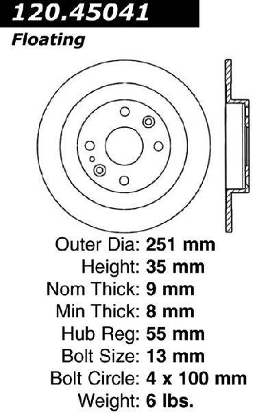 CENTRIC 94-05 MAZDA MIATA MX-5/92-95 MX-3 (NORMAL SUSPENSION) REAR PREMIUM BRAKE ROTOR, 120.45041 - eliteracefab.com