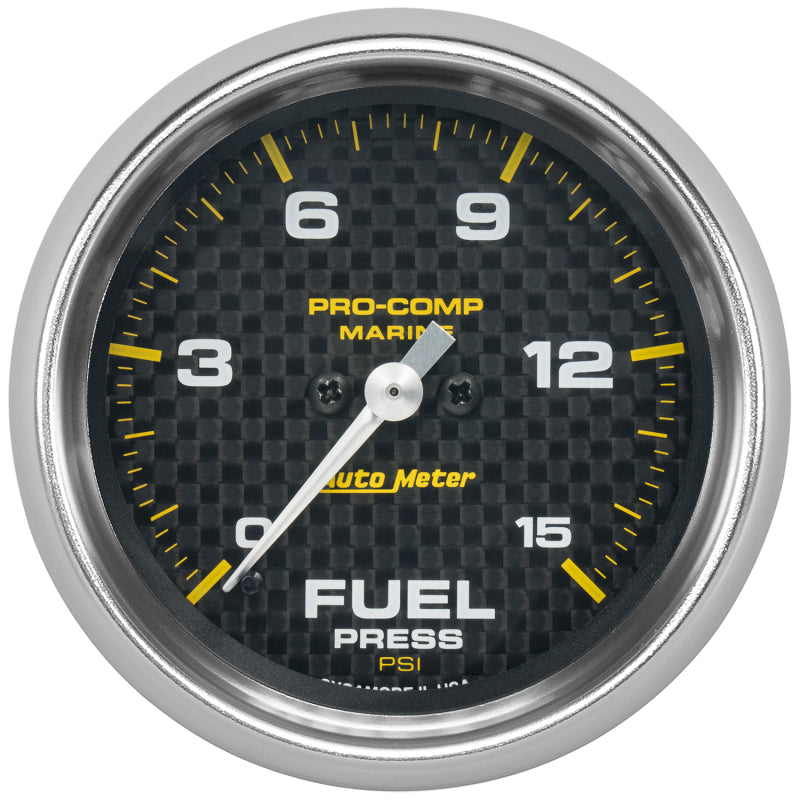Autometer Marine Carbon Fiber 2-5/8in 15 PSI Digital Stepper Motor Fuel Pressure Gauge 200849-40