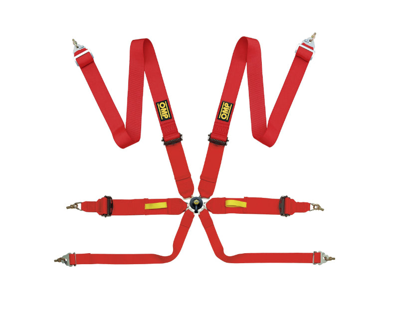 OMP TECNICA 3" 6-Point Pull-Up Racing Harness - Red - FIA 8853-2016 - DA0-0203-A01-061