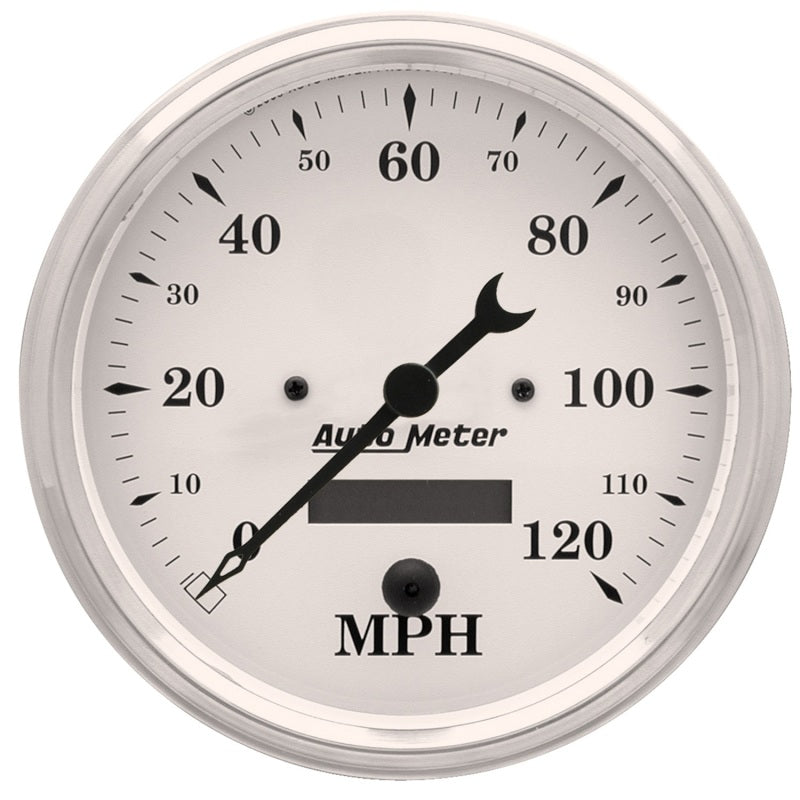 Autometer 5 inch 120mph Electric Programable w/ LCD ODO Old Tyme Speedometer - White 1689