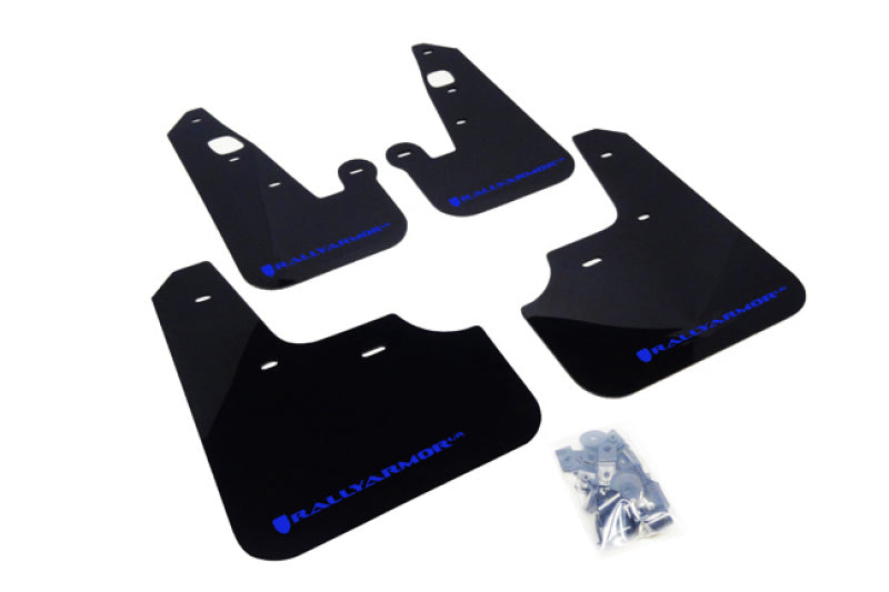 Rally Armor UR Mudflaps Urethane - Mitsubishi Lancer 2007-2012 - Black/Blue - eliteracefab.com